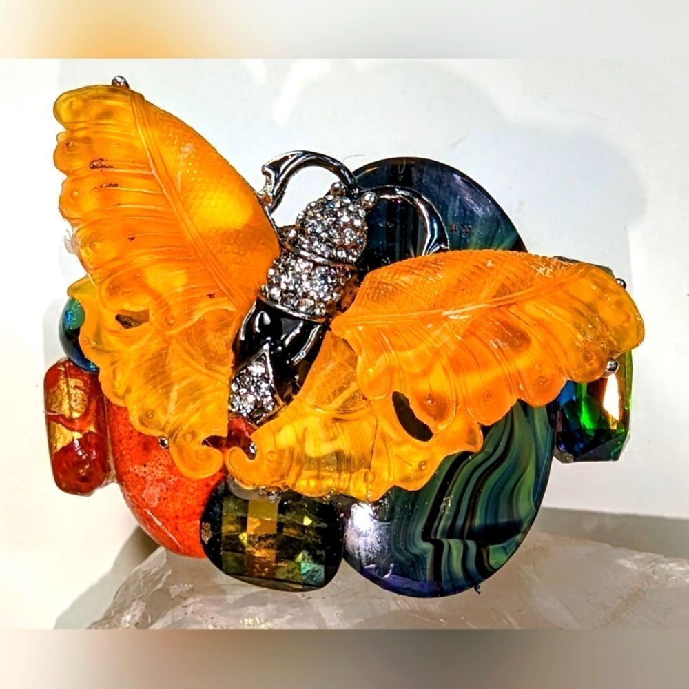 Wendy Gell cuff , beautiful honey colored butterfly, Swarovski jewels and more.